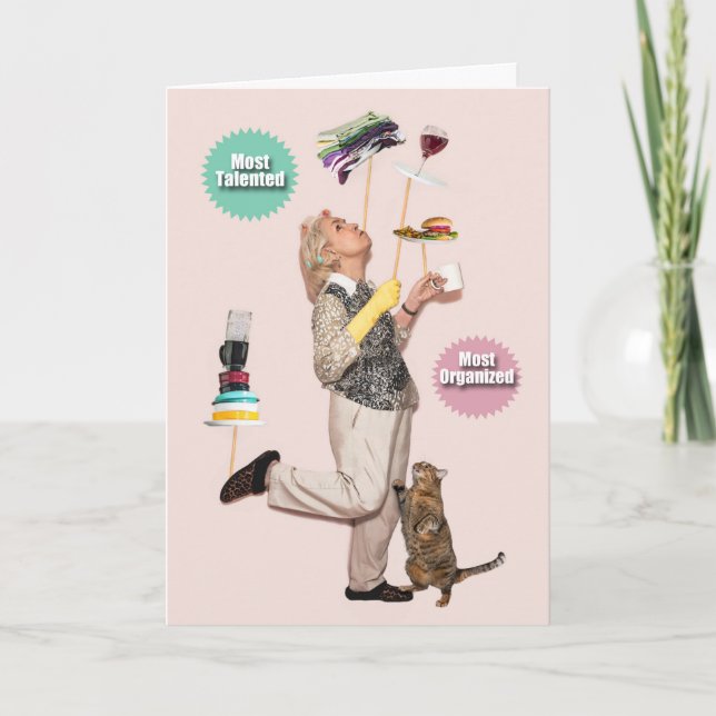 Mum With Plates On Sticks Mothers Day Card (Front)