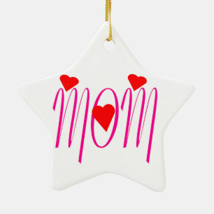 Mum with Red Hearts Ceramic Tree Decoration