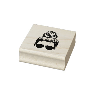 Mum Woman messy bun with sunglasses Rubber Stamp