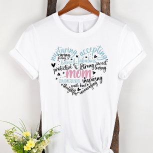 Mum Word Cloud Blue and Pink Heart T-Shirt