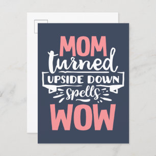 Mum Wow mother's day cute pink grey typography Postcard