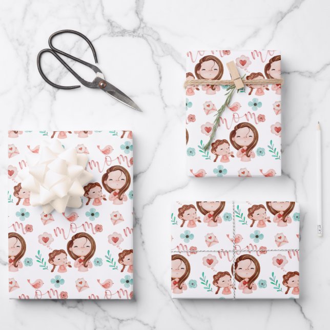 Mum Wrapping Paper Flat Sheet Set of 3 (Front)