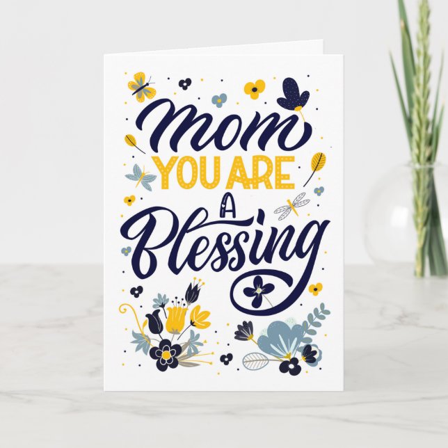 Mum You are a Blessing Mother's Day Botanical Holiday Card (Front)