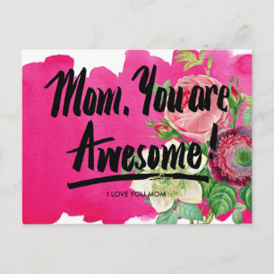 Mum, You Are Awesome Vintage Botany Calligraphy Postcard
