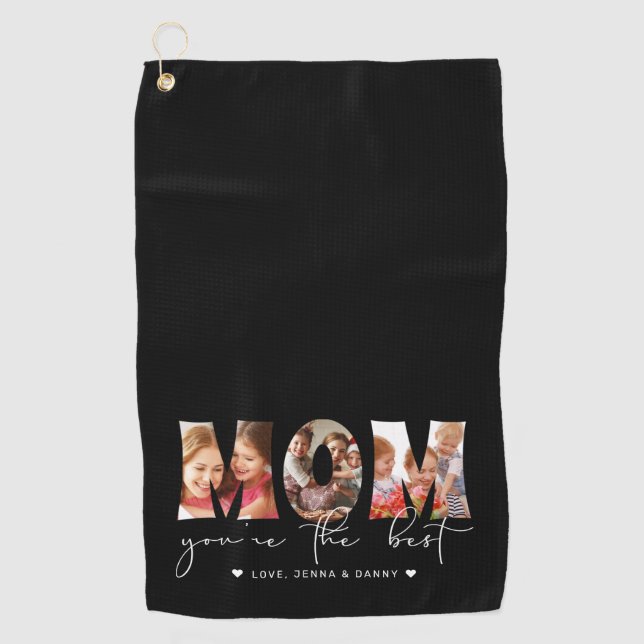 Mum You're the Best Quote Black Photo Collage Golf Towel (Front)