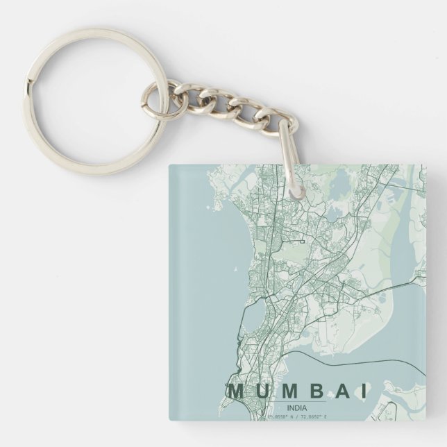 Mumbai India City Map & Custom Text Key Ring (Front)