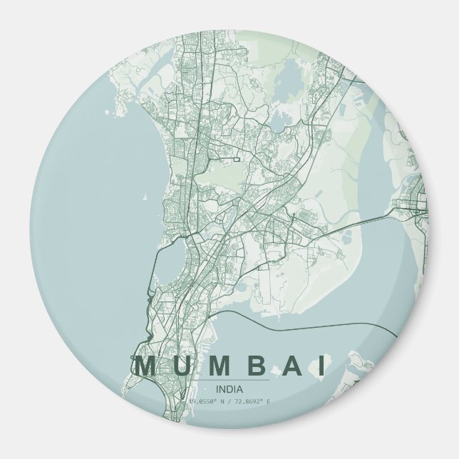 Mumbai India City Map Minimal Design Magnet (Front)