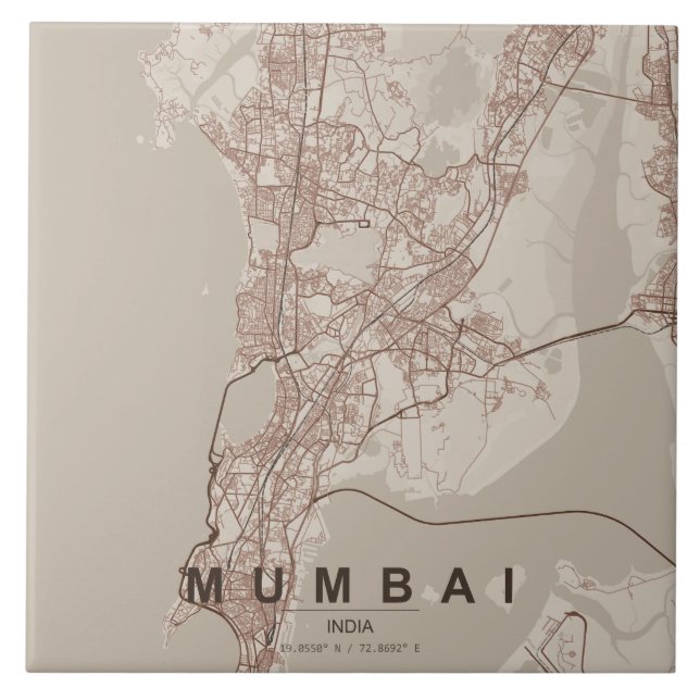 Mumbai India City Map Minimal Design Tile (Front)