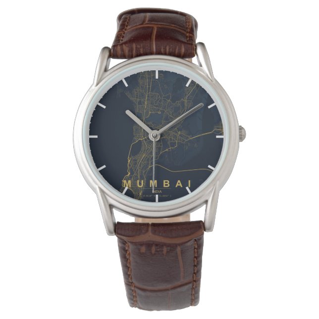 Mumbai India City Map Minimal Design Watch (Front)