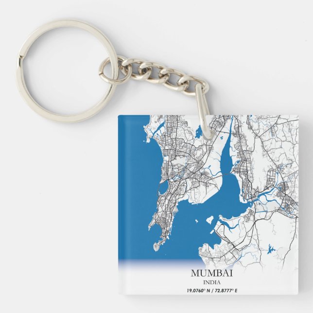 Mumbai India City Map Travel Simple Key Ring (Front)