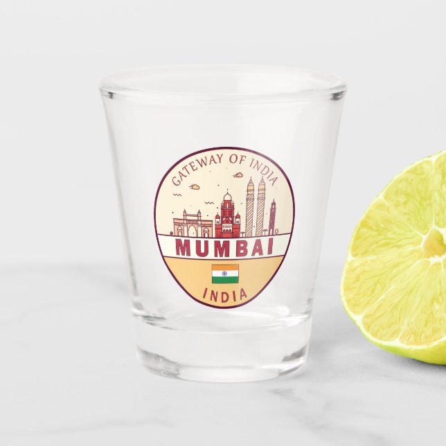 Mumbai India City Skyline Emblem Shot Glass (Front)