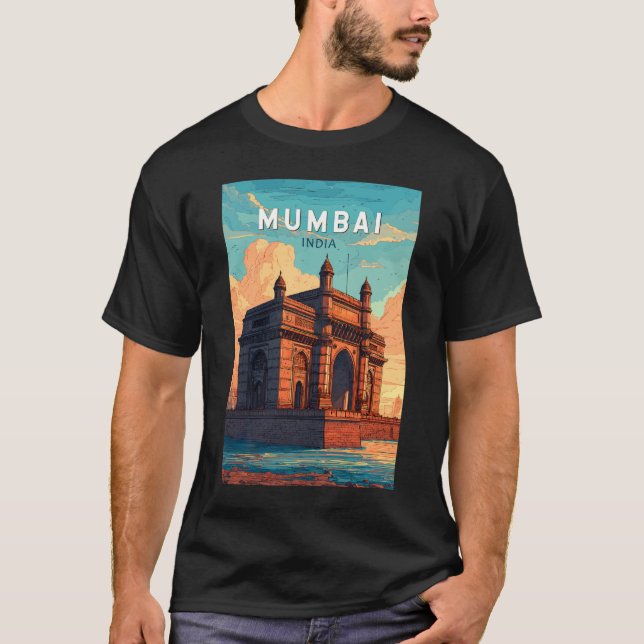 Mumbai India Illustration Travel Art Vintage T-Shirt (Front)