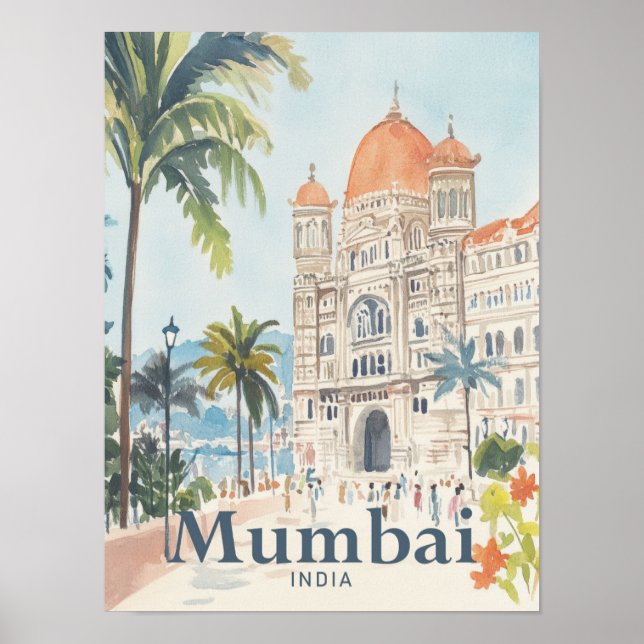 Mumbai India Watercolor Painting Travel Poster (Front)
