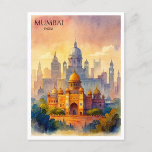 Mumbai India Watercolor Postcard   Travel Souvenir