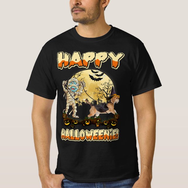 mummies beagle dog happy halloween moon  T-Shirt (Front)