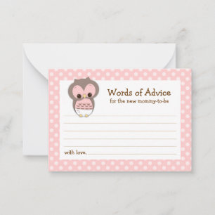Mummy Advice Card Owl Baby Shower Pink