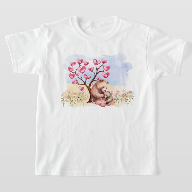 Mummy and Baby Bear Valentine's Picnic T-Shirt (Laydown)
