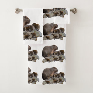 Mummy And Baby Capybaras, Bath Towel Set