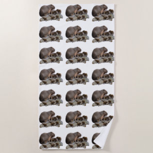 Mummy And Baby Capybaras, Beach Towel