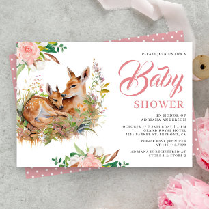 Mummy and Baby Deer Floral Baby Shower Invitation