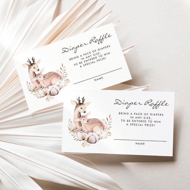 Mummy and Baby Deer Woodland Diaper Raffle Card (Woodland theme diaper raffle card featuring watercolor mommy and baby deer and boho wreath.)