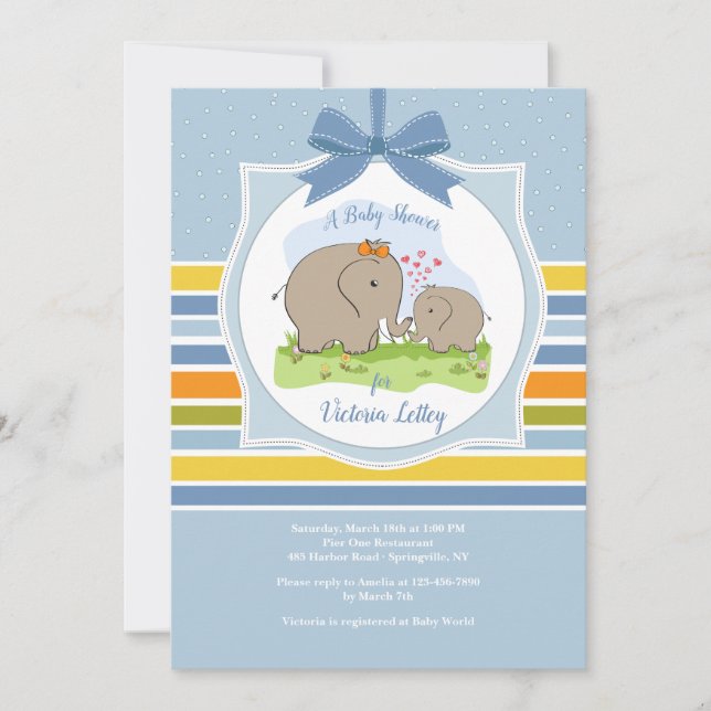 Mummy and Baby Elephant Shower Invitation (Front)