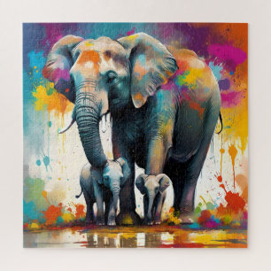 Mummy And Baby Elephants Colour Splash, Jigsaw Puzzle