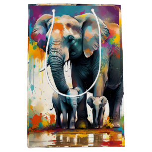 Mummy And Baby Elephants Colour Splash, Medium Gift Bag