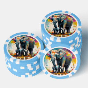 Mummy And Baby Elephants Colour Splash, Poker Chips