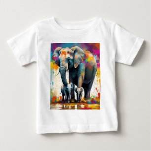 Mummy And Baby Elephants Colour Splash, T-Shirt
