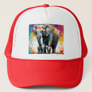 Mummy And Baby Elephants Colour Splash, Trucker Hat