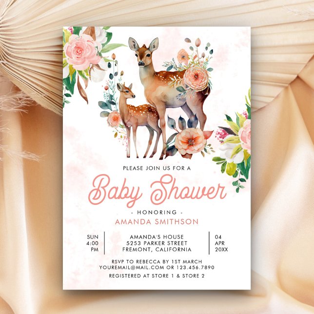Mummy and Baby Floral Deer Baby Shower Invitation (Creator Uploaded)