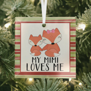 Mummy and baby FOX my mimi loves me Glass Tree Decoration