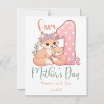 Mummy and Baby Fox Pink 1st Mothers Day