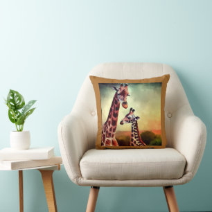 Mummy And Baby Giraffe Watercolour, Cushion