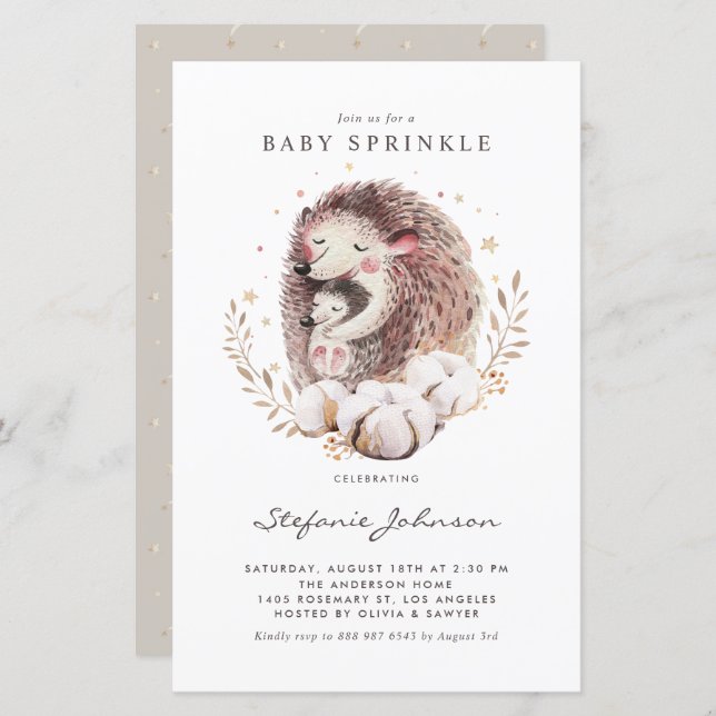 Mummy and Baby Hedgehog Baby Sprinkle Invitation (Front/Back)