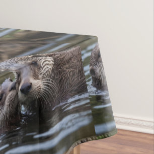 Mummy And Baby Otter Having A Cuddle In The River, Tablecloth