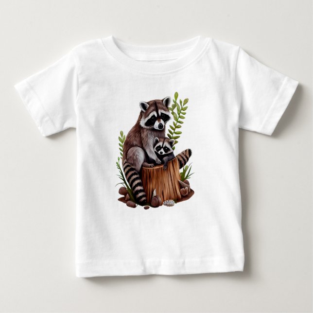Mummy And Baby Raccoons  T-Shirt (Front)