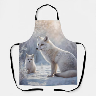 Mummy And Baby White Arctic Foxes, Apron