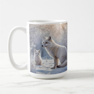 Mummy And Baby White Arctic Foxes, Coffee Mug