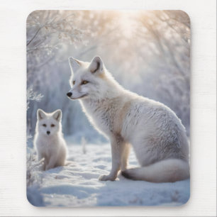 Mummy And Baby White Arctic Foxes, Mouse Pad