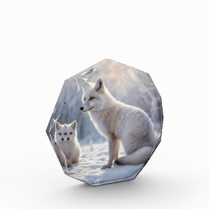Mummy And Baby White Arctic Foxes, Photo Block