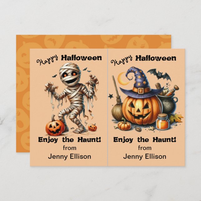 Mummy and Jack o' Lantern Party Halloween Card (Front/Back)