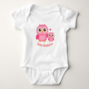 Mummy and Me, Cute Baby Owl, Pink Baby Bodysuit