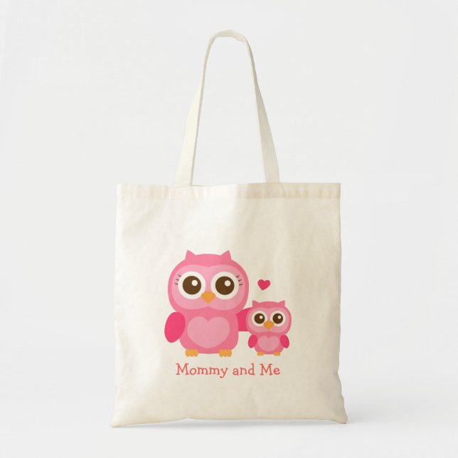 Mummy and Me, Cute Baby Owl, Pink Tote Bag (Front)