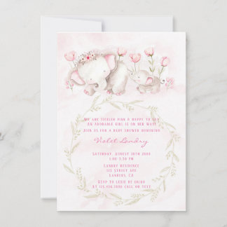 Mummy and Me Elephant Pastel Girl Baby Shower Invitation