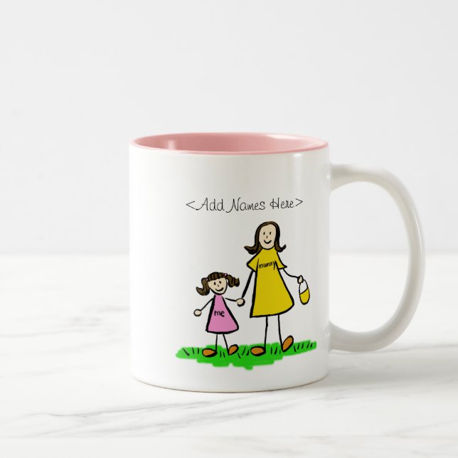 Mummy and Me Little Girl (Brunette - Custom Names) Two-Tone Coffee Mug (Right)