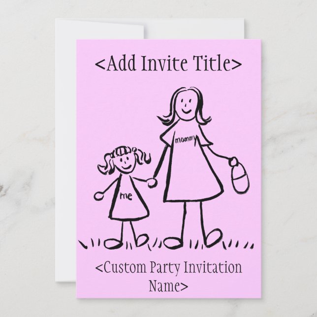 "Mummy and Me" Little Girl Invitation or Invites (Front)