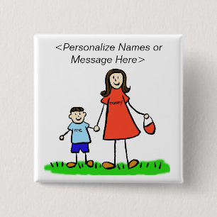 Mummy and Son Family Characters Custom Button Pins
