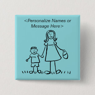 Mummy and Son Family Characters Custom Button Pins